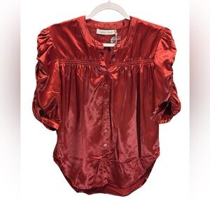 Bishop + Young Rachel Ruched Sleeve Satin Blouse Red Women’s S